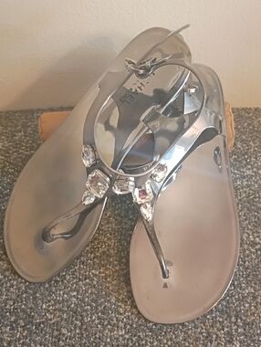 Michael kors Jayden Silver Jeweled Thong Sandals for Women Size 8